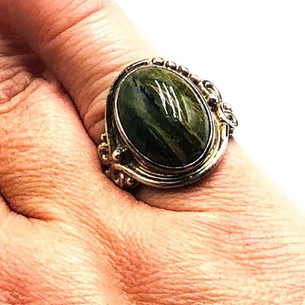 Sajen Green Seraphinite Sterling Silver 925 Ring Adjustable Size